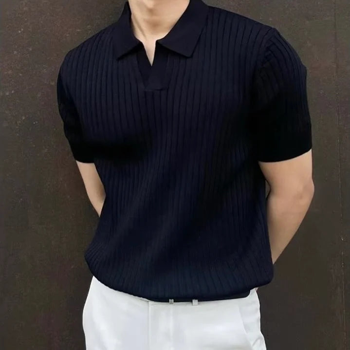 Casual Ribbed Buttonless Polo